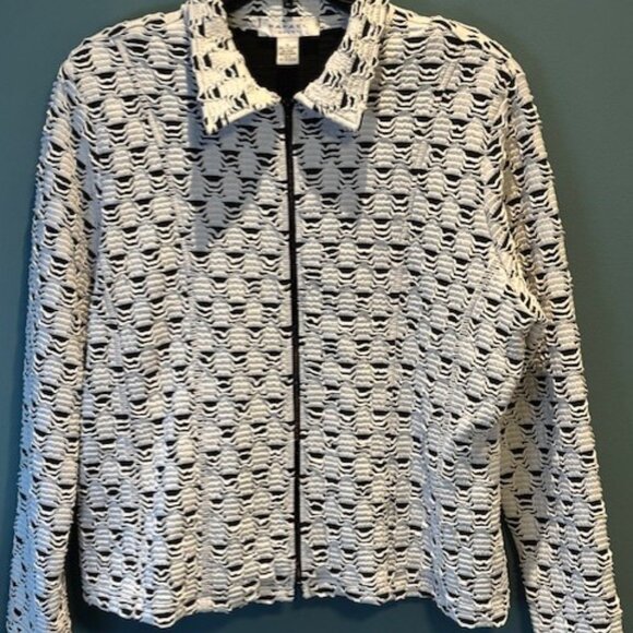 Rafael Sport Women Black White Zip Collared Textured Long Sleeve CareerJacket XL - Picture 1 of 9